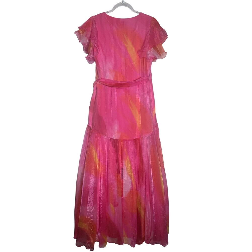 Hutch Anthropologie Watercolor Wrap Maxi Dress Pink Coral Yellow Small NWT - Picture 4 of 16